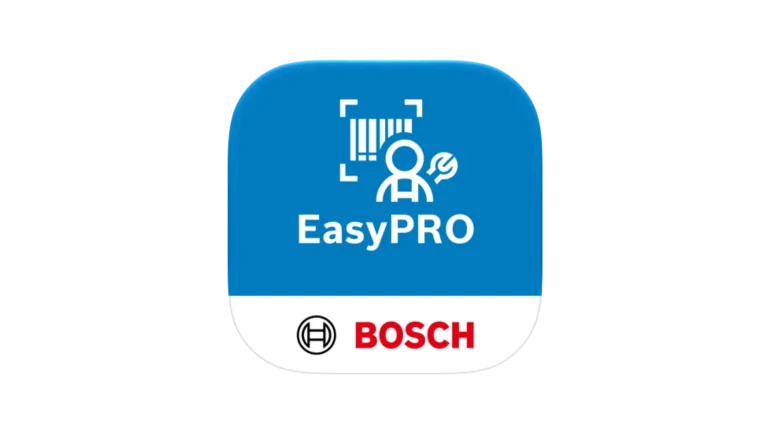 Blue-and-white EasyPRO Bosch app icon with a technician symbol and wrench on a black background.