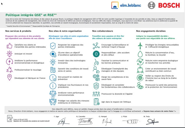 Politique QSE/RSE d’elm.leblanc Bosch